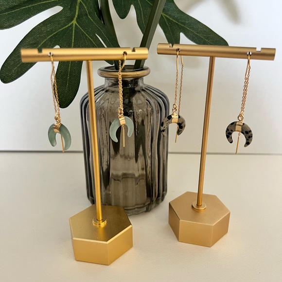 Long Tassel Chain with Moon Horn Natural Stone Pendant- Boho Edgy Earrings - Picture 5 of 16